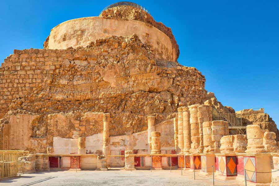 Jerusalem: Masada National Park and Dead Sea Excursion - Masada by cable car, with Herod’s palace above the desert